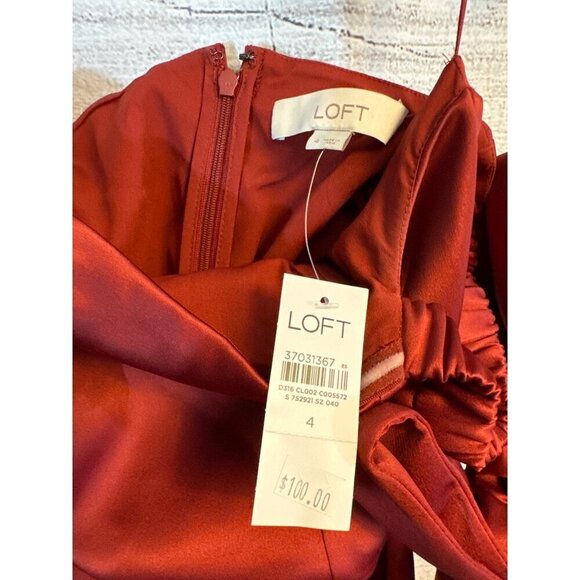 NWT Loft Off-Shoulder Red Dress With Bow Detail Size 6 - Picture 3 of 4